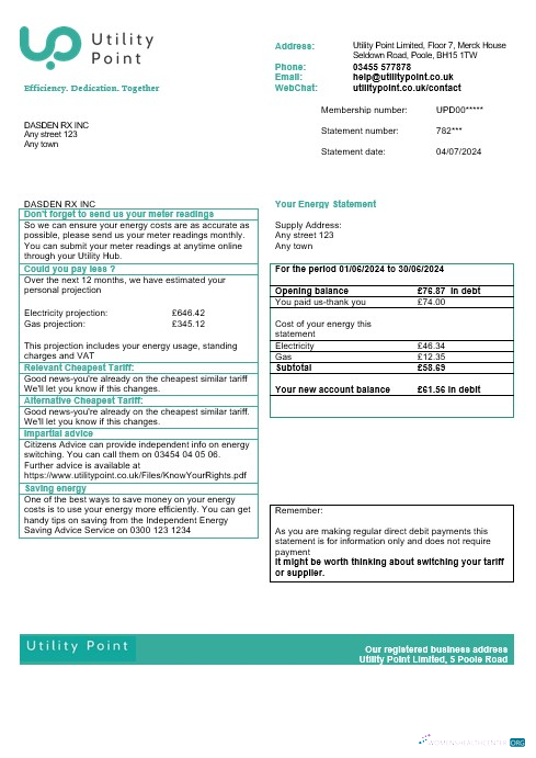 United Kingdom Utility Point business utility bill template in Word and PDF formats